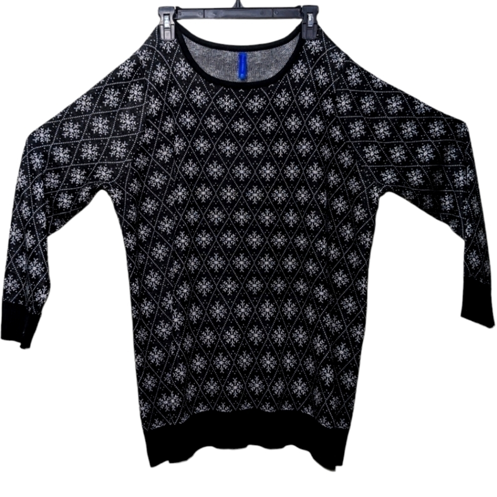 Falls Creek Long Sleeve Snowflake Holiday Winter Fall Black White 2XL Christmas